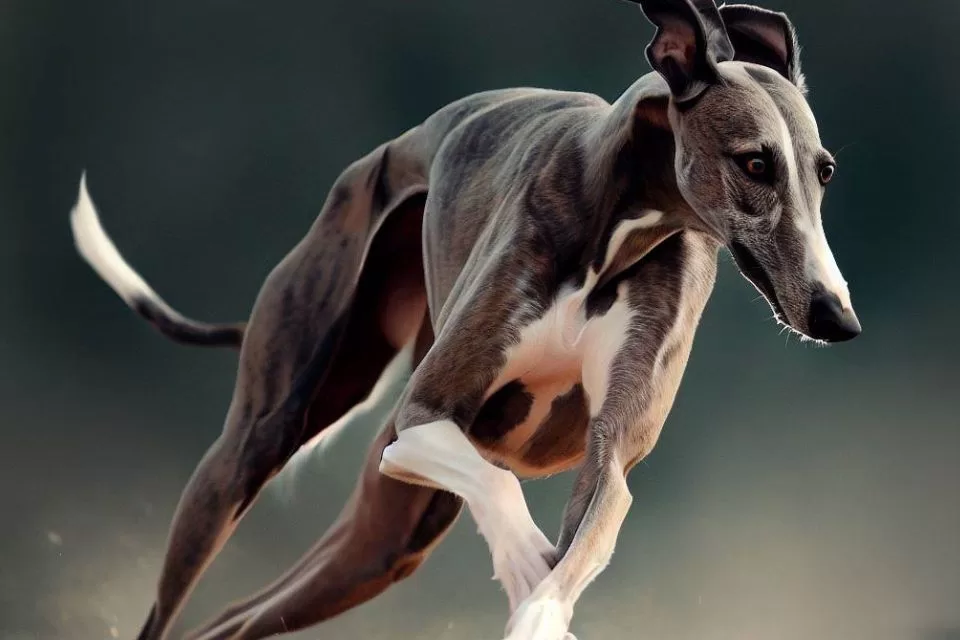 foto de um cachorro da raça Galgo correndo