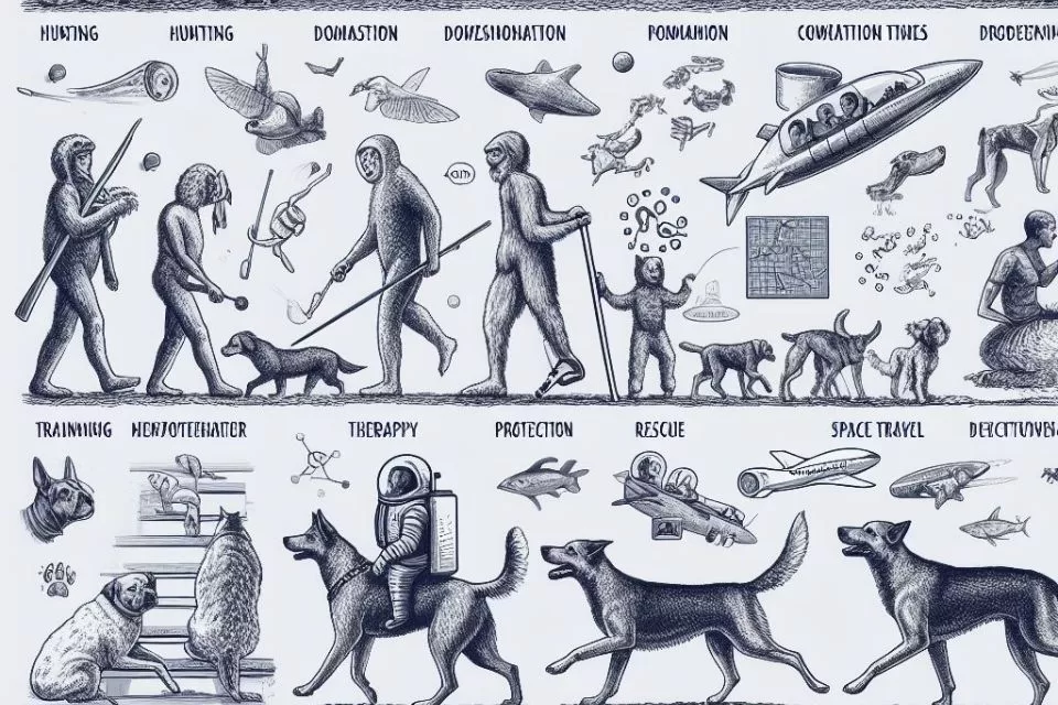 imagem ilustrativa da evolução entre a relação de cachorros e humanos